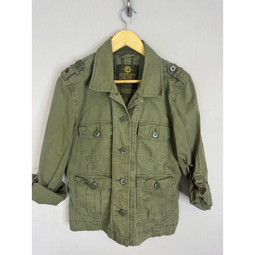 Lucky Brand Olive Green Military Field Jacket Womens Large Utility Cargo 7W30102